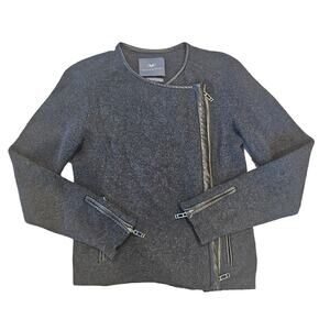 Todd & Duncan Gray 100% Cashmere Leather Trim Cropped Jacket sz Extra Small